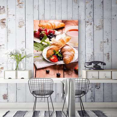 Poster - Mic dejun francez adevărat, 30 x 45 см, 45 x 90 см, Poster inramat pe sticla, Alimente și Băuturi