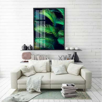 Poster - Palm leaves on a dark background, 60 x 90 см, Framed poster, Botanical