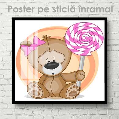 Poster - Bear with a lollipop, 40 x 40 см, Canvas on frame, For Kids