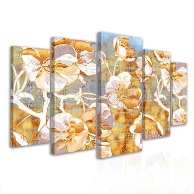 Modular picture, Golden flowers, 108 х 60