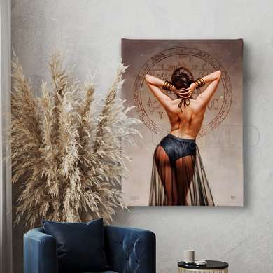 Poster - Girl and hieroglyphs, 30 x 45 см, Canvas on frame, Nude