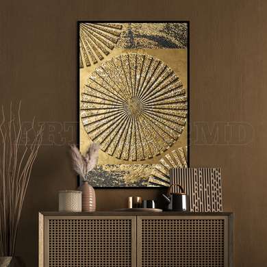 Poster - Golden abstract circle, 60 x 90 см, Framed poster on glass, Abstract