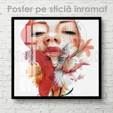 Poster - Domnișoara pisică, 40 x 40 см, Panza pe cadru, Glamour