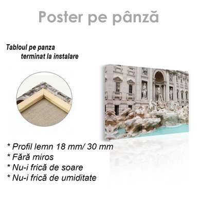 Постер - Знаменитый Итальянский фантан, 90 x 45 см, Постер на Стекле в раме, Города и Карты