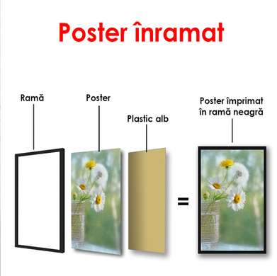 Постер - Ромашки в вазе на столе, 60 x 90 см, Постер в раме
