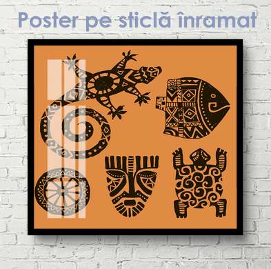 Постер - Принты рептилии, 100 x 100 см, Постер на Стекле в раме, Винтаж