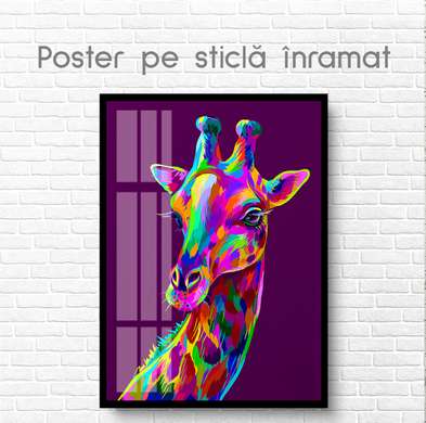Poster, Multicolored giraffe, 60 x 90 см, Framed poster on glass