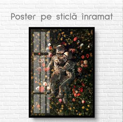 Постер - Романтическая пара отдыхает среди цветов, 60 x 90 см, Постер на Стекле в раме, Фэнтези