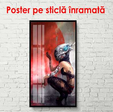 Poster - Portrait of a girl with a helmet on her head, 50 x 150 см, Framed poster, Different