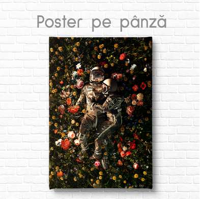 Постер - Романтическая пара отдыхает среди цветов, 60 x 90 см, Постер на Стекле в раме, Фэнтези