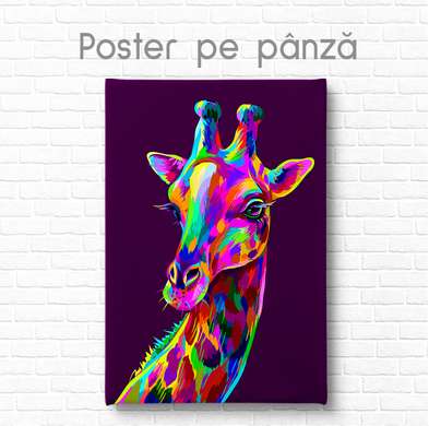 Poster, Multicolored giraffe, 40 x 60 см, Framed poster on glass