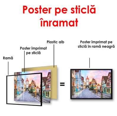 Poster - Orașul de poveste la apus, 90 x 60 см, Poster înrămat