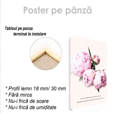Poster - Peonies with quote, 30 x 45 см, Canvas on frame, Botanical