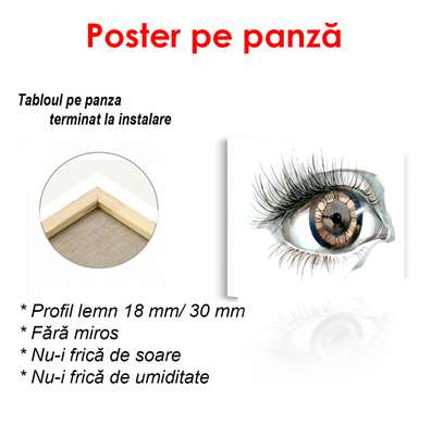 Постер - Часы в виде глаза, 90 x 60 см, Постер в раме, Минимализм