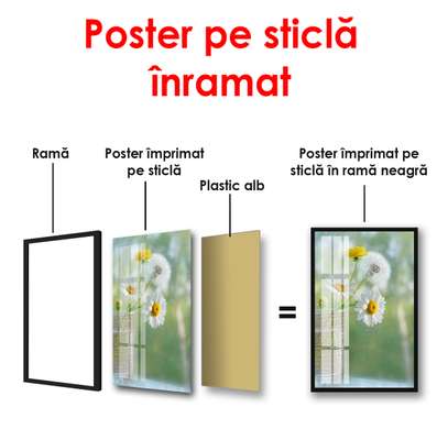 Poster - Daisies in a vase on the table, 60 x 90 см, Framed poster on glass, Still Life