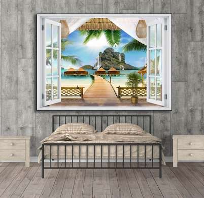 Wall Sticker - 3D Hawaiian beach view window, Window imitation