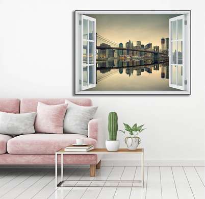 Наклейка на стену - 3D-окно с видом на чудесные города, 130 х 85