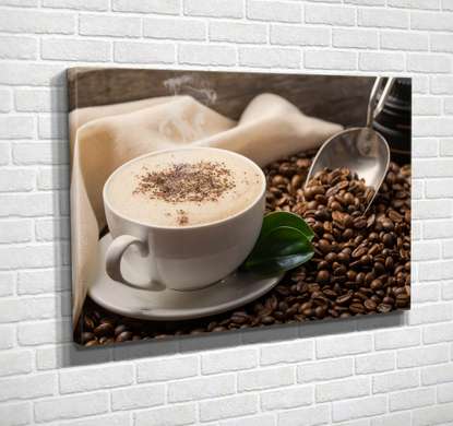 Poster - Cappuccino on the table, 90 x 60 см, Framed poster, Food and Drinks