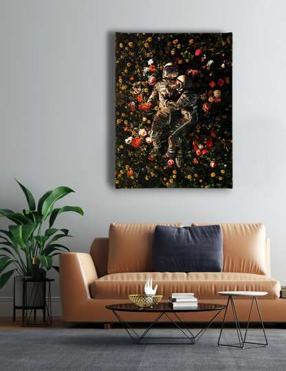 Poster, Cuplul romantic se odihnește printre flori, 30 x 45 см, Panza pe cadru