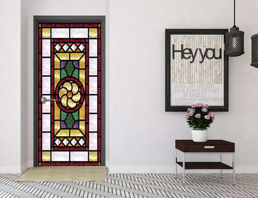 Window Privacy Film, Decorative stained glass window with elegant flower, 60 x 90cm, Transparent