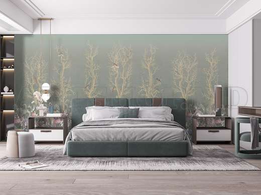 Wall mural - Garden with flowers and exotic birds