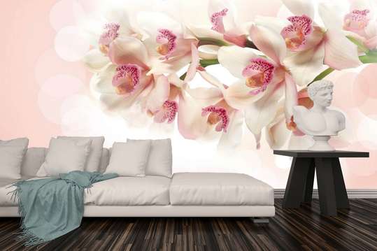 Wall Mural - Purple orchid in water against a white wall