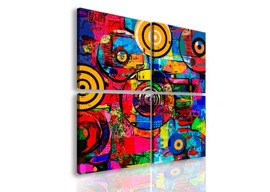 Tablou Pe Panza Multicanvas, Cercuri multicolore., 120 x 120