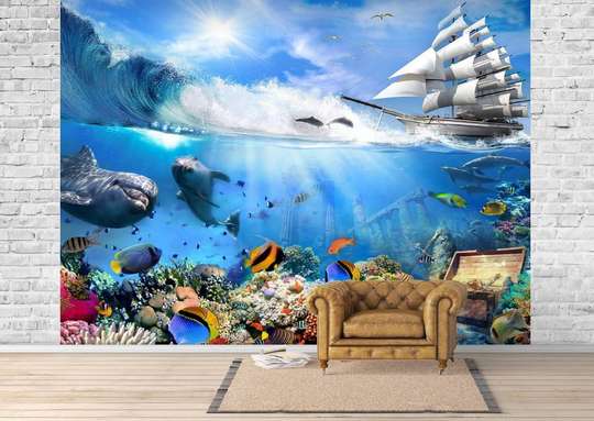Wall Mural - Ship and underwater world