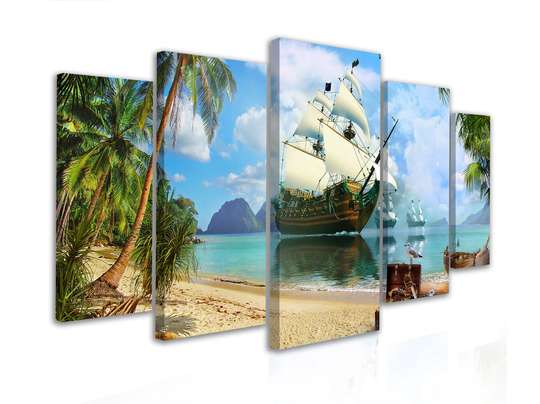 Модульная картина, Пиратский корабль у тропического острова, 108 х 60