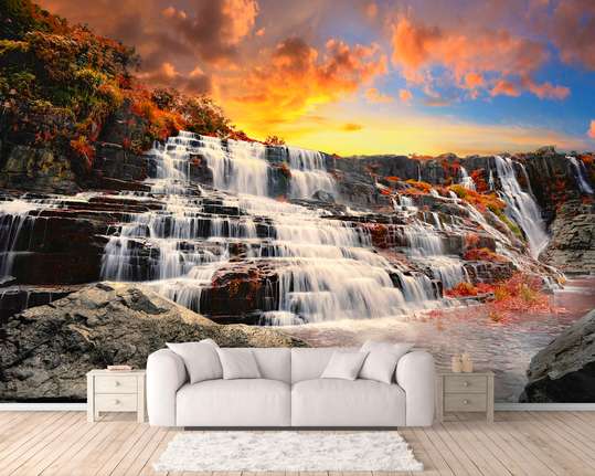 Wall Mural - Waterfall at sunset