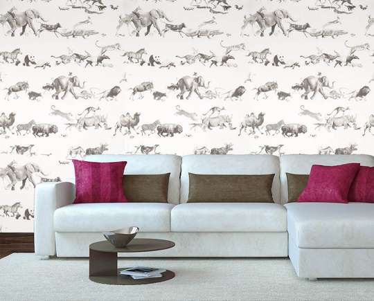 Wall Mural - Running African animals on a white background