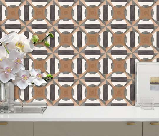 Tiles with wooden geometric shapes