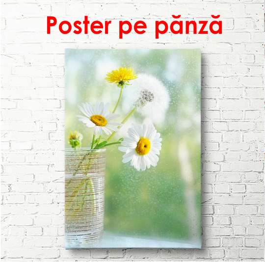 Poster - Daisies in a vase on the table, 60 x 90 см, Framed poster