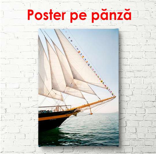Poster - Yacht with white sails, 45 x 90 см, Framed poster