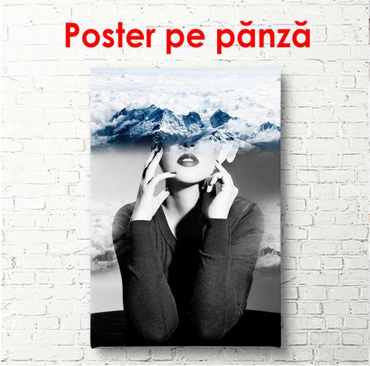 Poster - Portrait of a girl in the clouds, 60 x 90 см, Framed poster