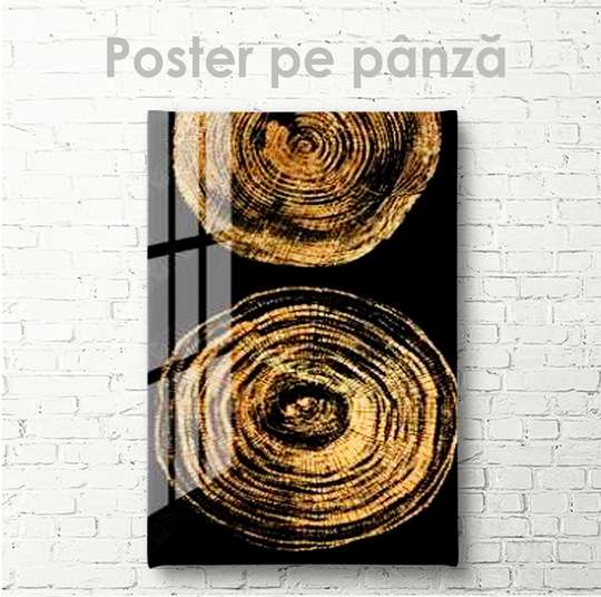 Poster - Cercuri aurii pe fundal negru, 30 x 45 см, Panza pe cadru, Abstracție