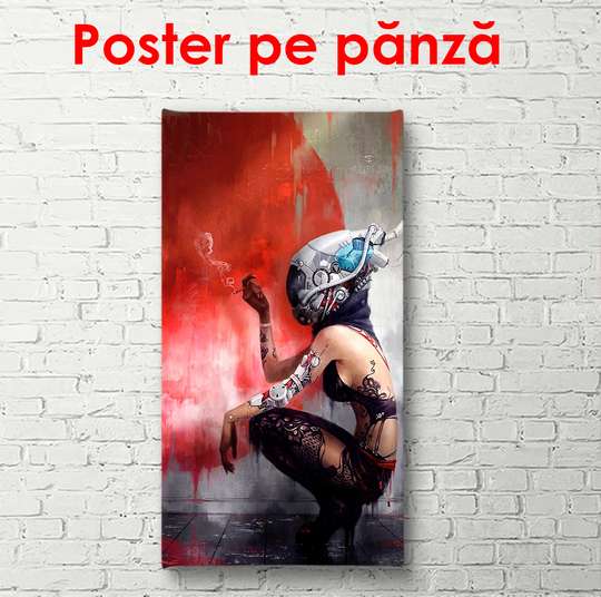Poster - Portretul unei fete cu o cască pe cap, 50 x 150 см, Poster înrămat