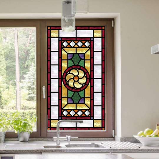 Window Privacy Film, Decorative stained glass window with elegant flower, 60 x 90cm, Transparent, Window Film