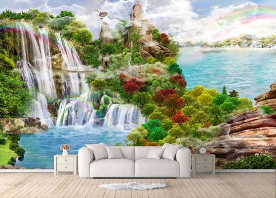 Wall Mural - Beautiful mountain landscape with a lake and a cascade