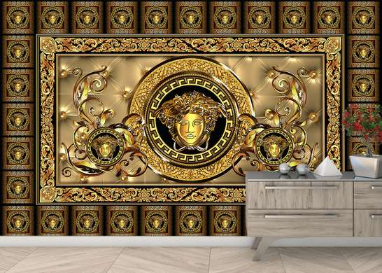 Фотообои - Декоративная стена в золото-черном цвете
