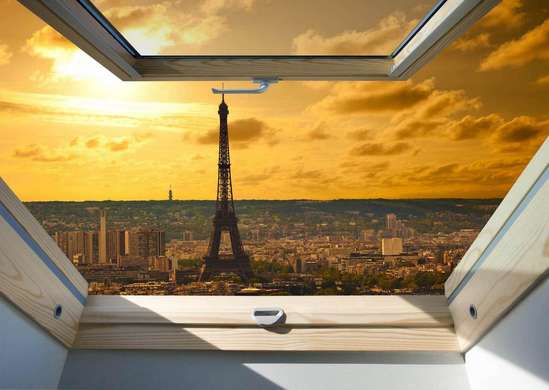Fototapet - O fereastră cu Priveliște la Paris seara