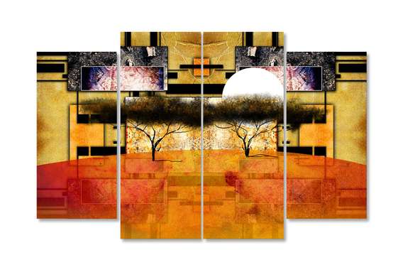 Modular picture, African trees in vintage style, 106 x 60, 106 x 60