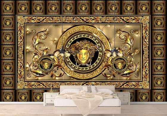 Фотообои - Декоративная стена в золото-черном цвете