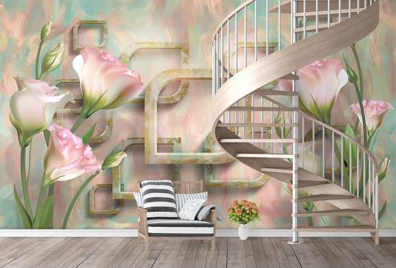 Wall Mural - Delicate flowers on a light background