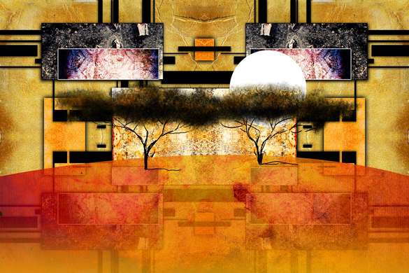 Modular picture, African trees in vintage style, 106 x 60, 106 x 60