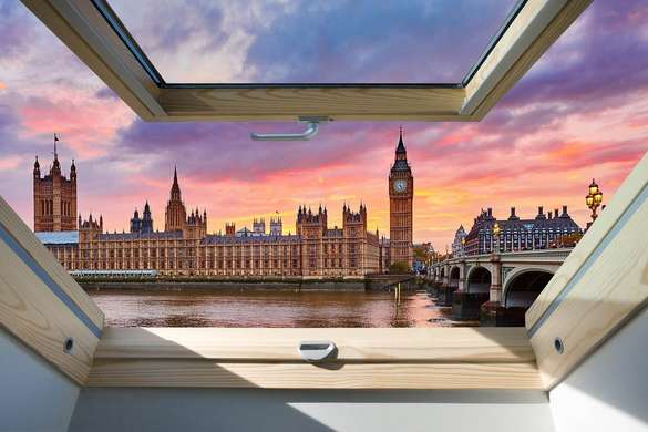 Wall Sticker - 3D window with London view, Window imitation