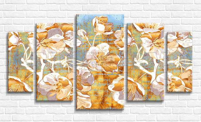 Modular picture, Golden flowers, 108 х 60