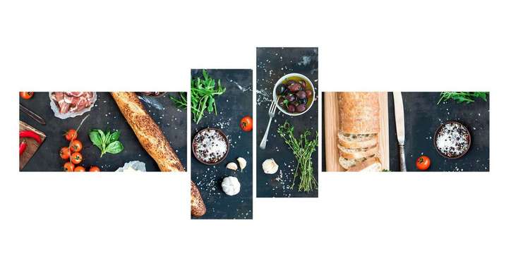 Modular picture, Food on a black background, 220 x 81,5