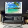 Wall Sticker - Window overlooking the bridge surrounded by palm trees, Window imitation