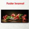 Poster - Red tulips on the table in a vase, 90 x 45 см, Framed poster